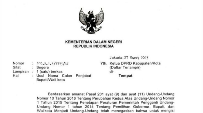 Kemendagri Surati DPRD Kampar dan Pekanbaru Minta  Pengusulan 3 Nama