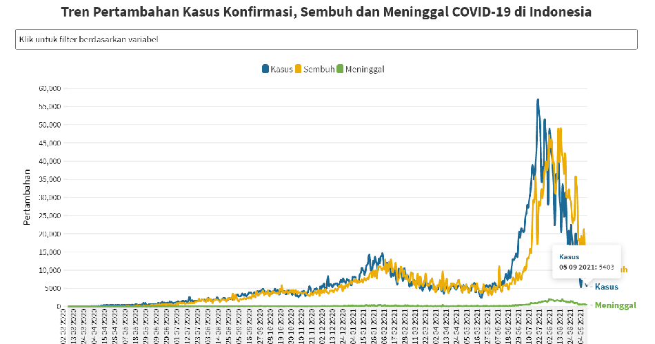 UPDATE 5 September 2021: Bertambah 5.403 Kasus Positif, 10.191 Sembuh, 392 Meninggal Dunia