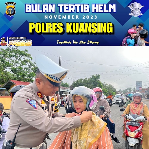 Satlantas Polres Kuansing Terus Galakkan Bulan Tertib Helm Di Wilkum Satlantas Polres Kuansing