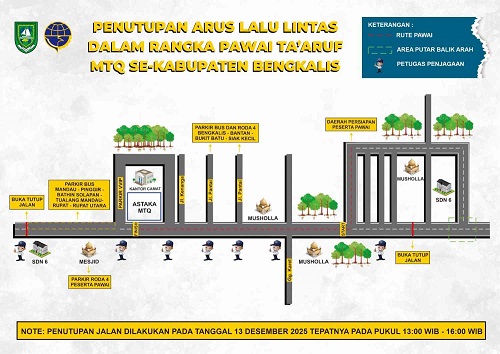 Mohon Maaf, Besok Jalan Lintas Pakning-Dumai Ditutup, Sempena Pawai Ta'aruf MTQ ke-50 tingkat Kab. Bengkalis