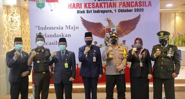 Terapkan Protokol Kesehatan, Pemkab-Forkopimda Siak  Ikuti Upacara Virtual Hari Kesaktian Pancasila Bersama Presiden