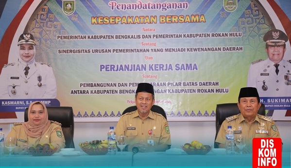 Pemkab Rohul-Bengkalis Teken Kesepakatan Bersama Pembangunan dan Pemeliharaan Pilar Batas Daerah