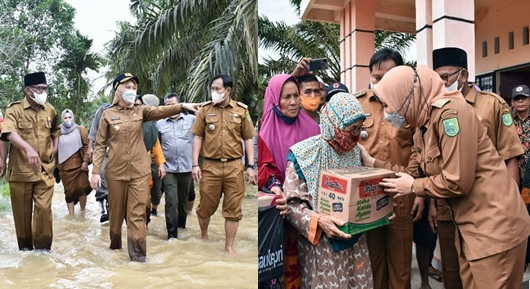Bupati Inhu Rezita Serahkan Bantuan pada Masyarakat Terdampak Banjir di Kecamatan Kelayang