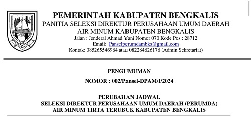 Perubahan Jadwal Rekrutmen Dirut PDAM, Berikut Pengumumannya