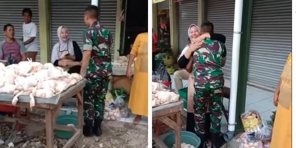 HARU....Ibu Penjual Ayam Kaget Didatangi Anggota TNI, Pas Buka Masker Ternyata Putra Sendiri...