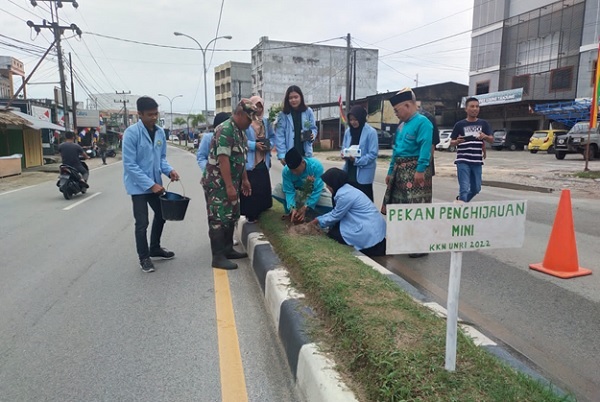 Mahasiswa KKN Unri di Ujung Tanjung Lakukan Penghijauan Mini Median Jalan