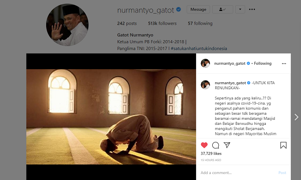 ''Untuk Kita Renungkan'' Gatot Nurmantyo Soal Imbauan Ibadah Masjid di Tengah Corona Dipuji Puluhan Ribu Netizen, ''Siap Jendral''