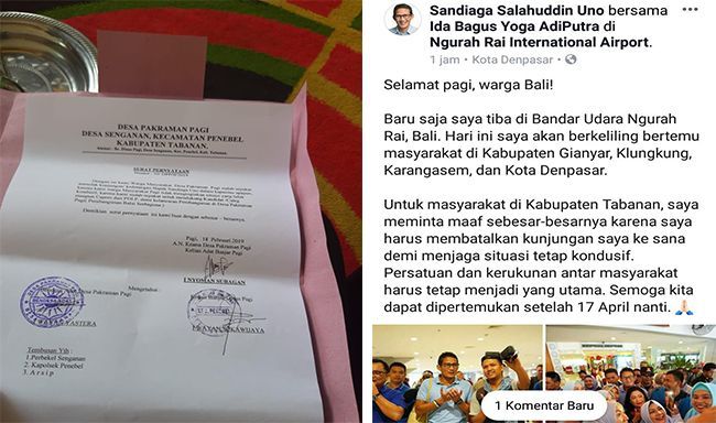Lucu, Cawapres Sandi Ditolak di Tabanan, Ternyata Masyarakatnya Tak Tahu