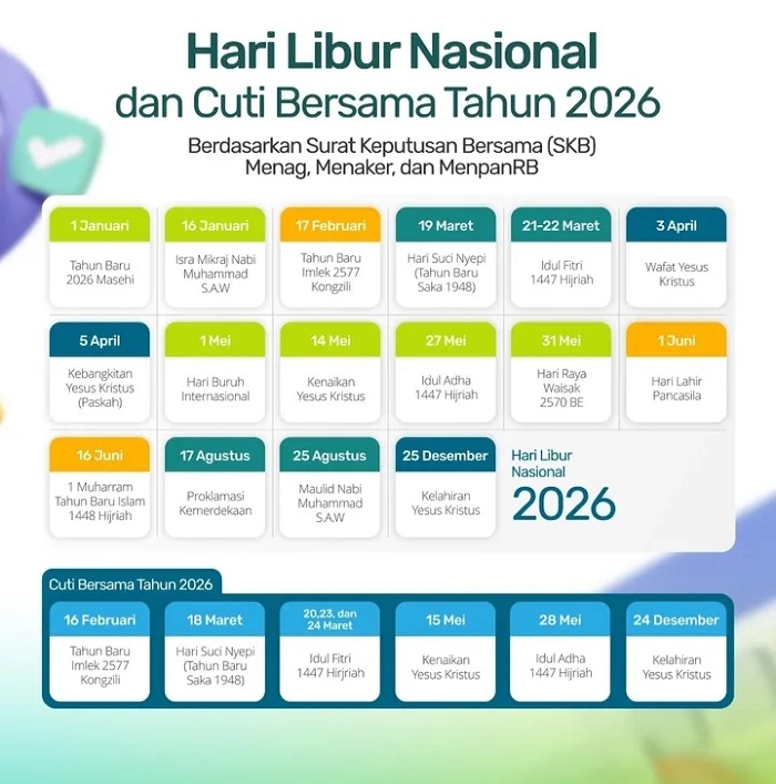 CATAT! Berikut Daftar  Libur Nasional dan Cuti Bersama 2026