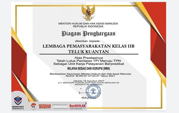 Lapas Kelas II b Teluk Kuantan Lulus TPI Menuju TPN