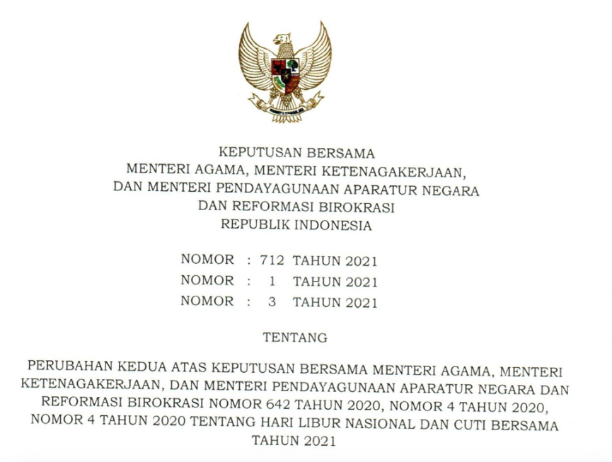 Catat Tanggalnya! Inilah Perubahan Hari Libur Nasional dan Cuti Bersama Tahun 2021