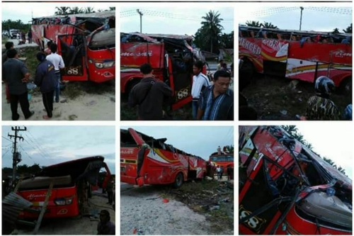BREAKING NEWS: Bus Almasar Remuk Setelah Terbalik di Kilometer 83 Kandis-Duri, Korban Masih Terjepit