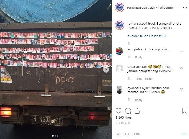 Unik! Bokong Truk Terpajang Puluhan Foto Perempuan, Netizen: Duh, Barisan Para Mantan