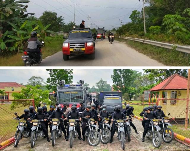 Cegah Penyebaran Covid-19, Brimob Polda Riau Batalyon B Pelopor Manggala Joution Lakukan Patroli Skala Besar