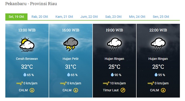 Siang Ini Cerah, Sore dan Malam Pekanbaru Diperkirakan Diguyur Hujan dan Petir