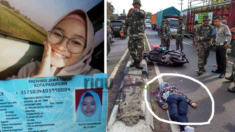 BRAKKK... Ditabrak Truk Tentara, Mahasiswi Cantik Amadea Berliyani Tewas Terkapar di Jalan, Berdarah-darah