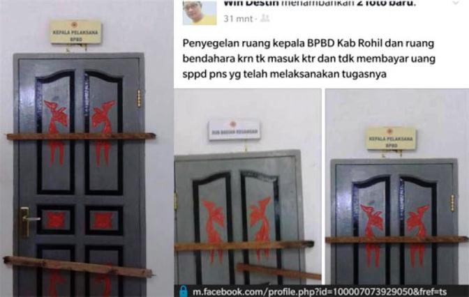 Gara-gara Uang SPPD, ASN di Rohil Ini Nekat Palang Ruangan Kepala BPBD, Lalu Diunggah ke Facebook