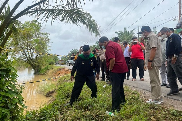 Edy Natar Tinjau Kondisi Jalan Lintas Tembilahan -Rengat Yang Longsor Akibat Aberasi