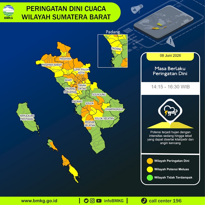 PERINGATAN DINI!  Hujan Lebat dan Angin Kencang Akan landa Wilayah Sumbar