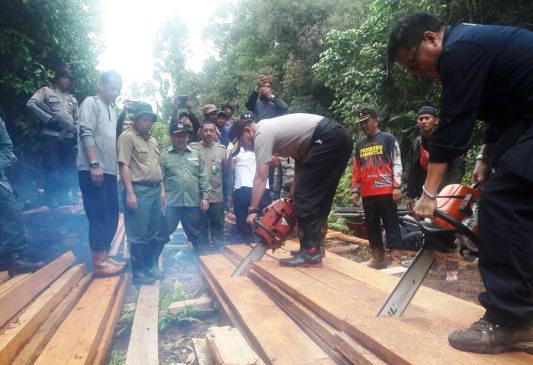 KAPOLDA GERAM... Ratusan Kubik Kayu Ilegal Ditemukan di Kawasan Giam Siak Kecil Bengkalis