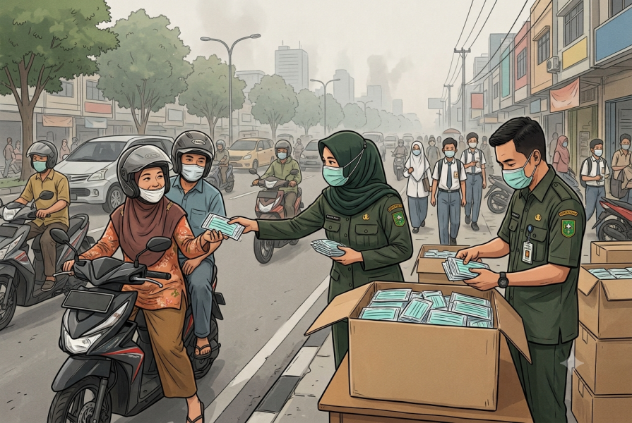 792 kasus ISPA, Kabut Asap Selimuti Tembilahan, Ribuan Masker Dibagikan