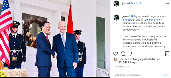 Jokowi Sampaikan Ucapan Selamat Kepada Joe Biden- Kamala Harris