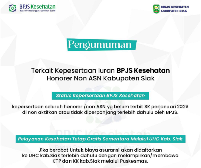 Layanan BPJS Kesehatan Honorer Non ASN di Siak Tetap Berjalan