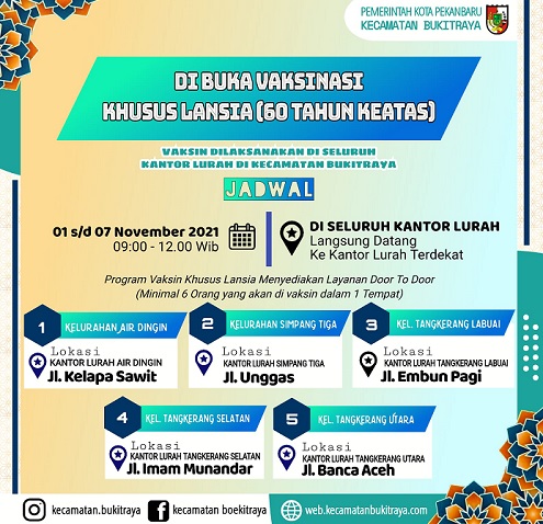 Kecamatan Bukit Raya Buka Layanan Vaksinasi Lansia