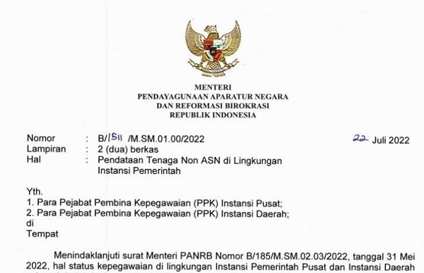 INGAT! Kementerian PANRB Minta Instansi Sampaikan Data Pegawai Non-ASN Paling Lambat 30 September