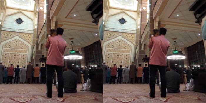 Subhanallah, Ayah Shalat Tarawih Sambil Gendong Putrinya, Terbaiklah!