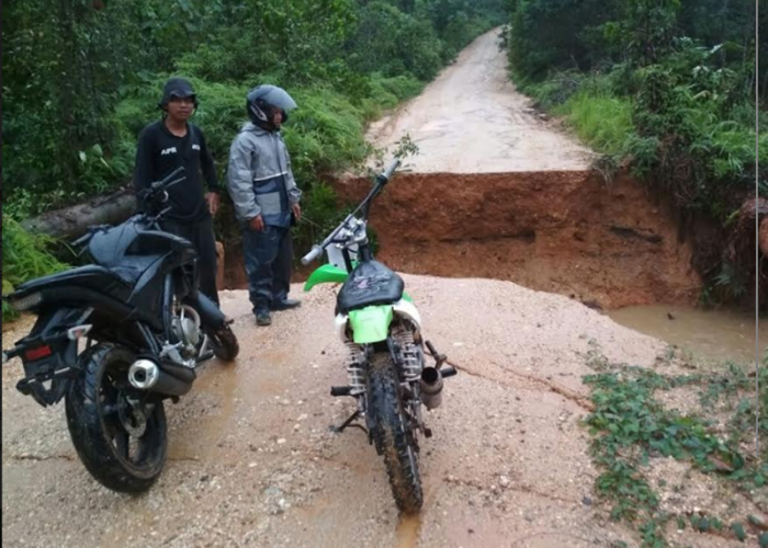 Begini Penampakan Jalan Putus di Desa Gunung Melintang-Kuansing karena Hujan Deras