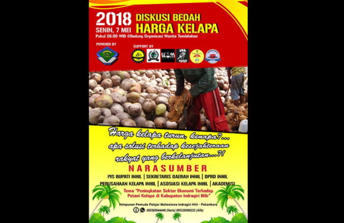 Besok, PB HIPPMIH Pekanbaru Taja Diskusi Bedah Harga Kelapa di Inhil