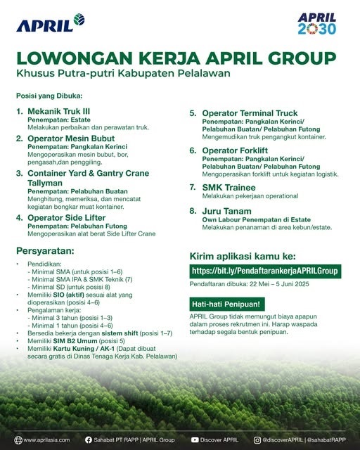 BURUAN DAFTAR!  APRIL Group Buka Loker untuk Delapan  Bidang Pekerjaan Ini...