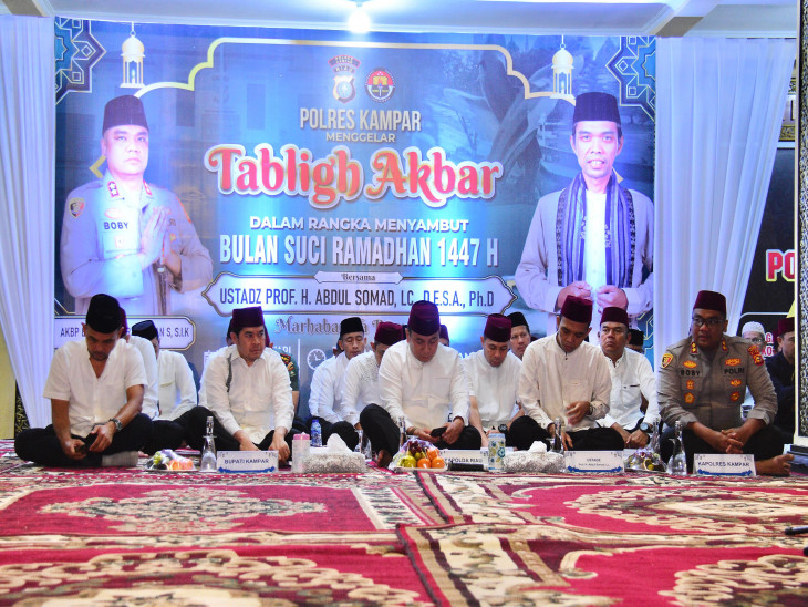 Tabligh Akbar Sambut Ramdhan 1447 H, Berjalan Sukses, Lancar, Pemkab Kampar Apresiasi Polres Kampar