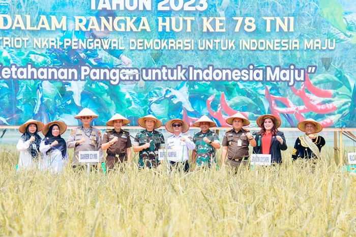 Gerakan Nasional Ketahanan Pangan, Danrem 031/Wira Bima Lakukan Panen Padi di Kampar
