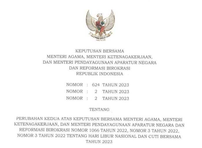 Ini SKB Perubahan Libur Nasional dan Cuti Bersama 2023