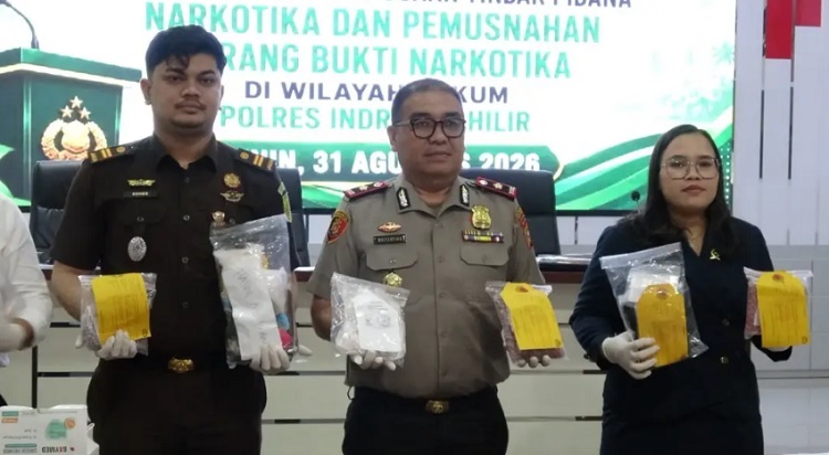 Polres Inhil Musnahkan 337,85 Gram Sabu dan 5.707 Butir Ekstasi dari Lima Tersangka