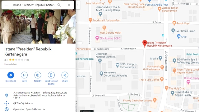 Waduh, di Google Maps, Rumah Prabowo Berubah Jadi Istana Presiden Kertanegara
