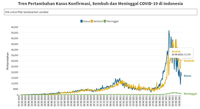 UPDATE 26 Agustus 2021: Bertambah 16.899 Kasus Positif, 30.099 Sembuh, 889 Meninggal Dunia