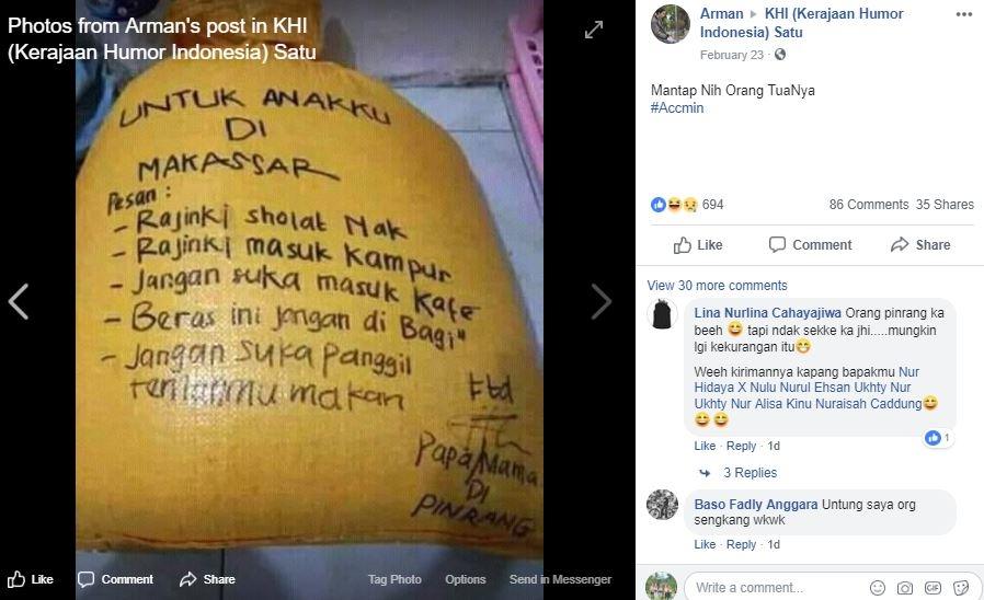 KOCAK BANGET...Dapat Kiriman Beras Penuh Nasihat Ini, Warganet Ketawa Berjamaah