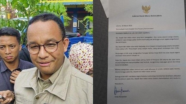 Anies Selipkan Surat  untuk Tenaga Medis Pejuang Corona, Isinya   Bikin Haru, ''Terima Kasih Pejuang Kemanusiaan''