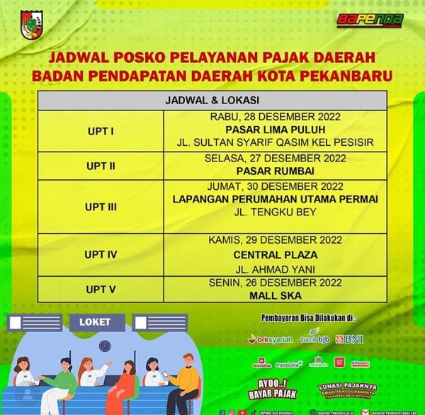 Layani Pembayaran PBB, Pemko Pekanbaru Tambah 5 Lokasi, Catat Jadwalnya...
