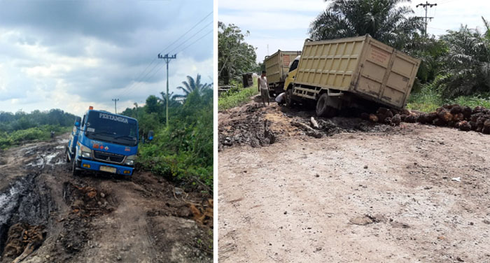 Jalan Poros Lalulintas Warga Tiga Desa Siak Kecil Rusak Parah, Ini Buktinya