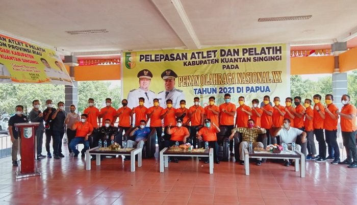 Pelepasan Atlit Kuansing Menuju PON XX Papua,  Andi Putra Janjikan Bonus Bagi Peraih Medali   