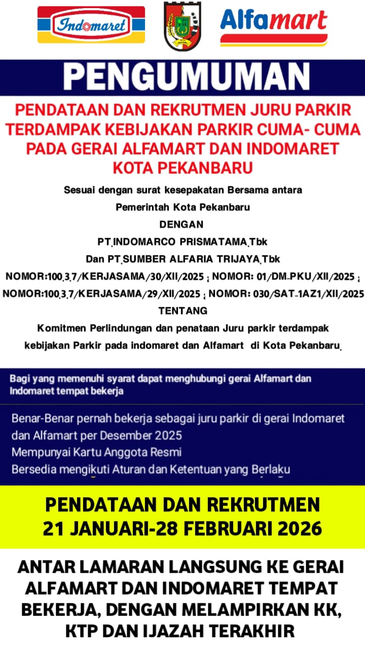 Pendataan Mantan Jukir Ritel Modern di Kota Pekanbaru Berlangsung Hingga Akhir Februari 2026