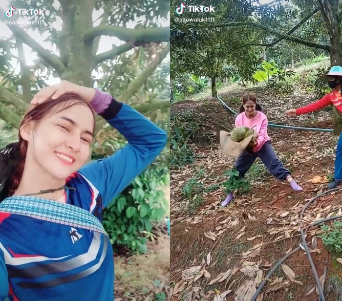 Jago Banget Tangkap Durian Jatuh, Wanita Cantik Ini Langsung Jadi Idola Netizen