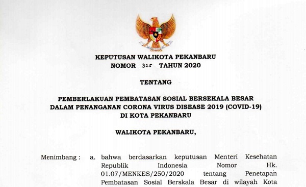 RESMI, Mulai Besok Pekanbaru Berlakukan PSBB Hingga 30 April 2020