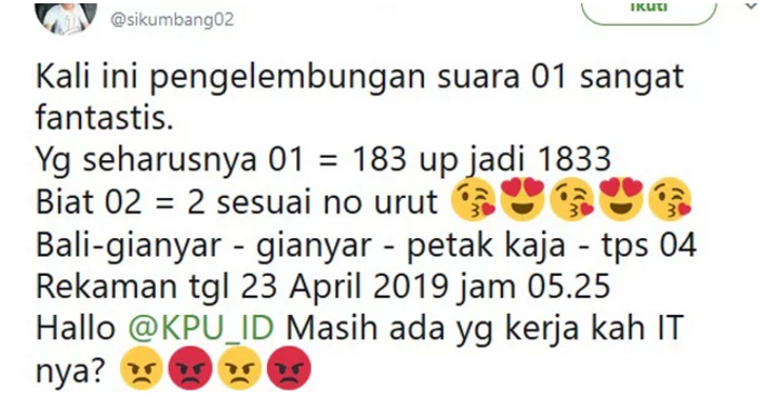Hallo KPU! Di TPS 4 Petak Kaja Bali, Suara Jokowi-Ma'ruf Digelembungkan dari 183 Jadi 1.833