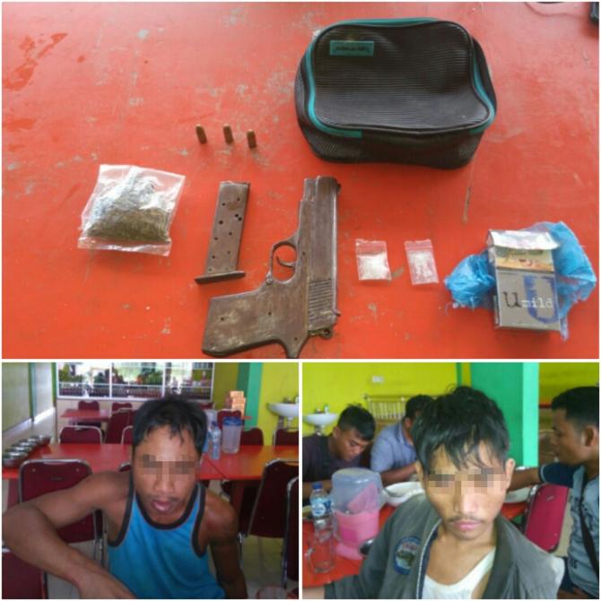 PUNYA GANJA, SABU, Pistol FN dan Peluru Tajam, Dua  Pria Sebangar Ditangkap di Rantau Bais