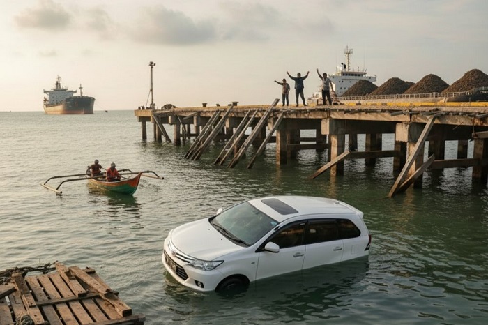 Avanza Putih Tercebur ke Laut Saat Trestle Pelabuhan KITB Siak Runtuh